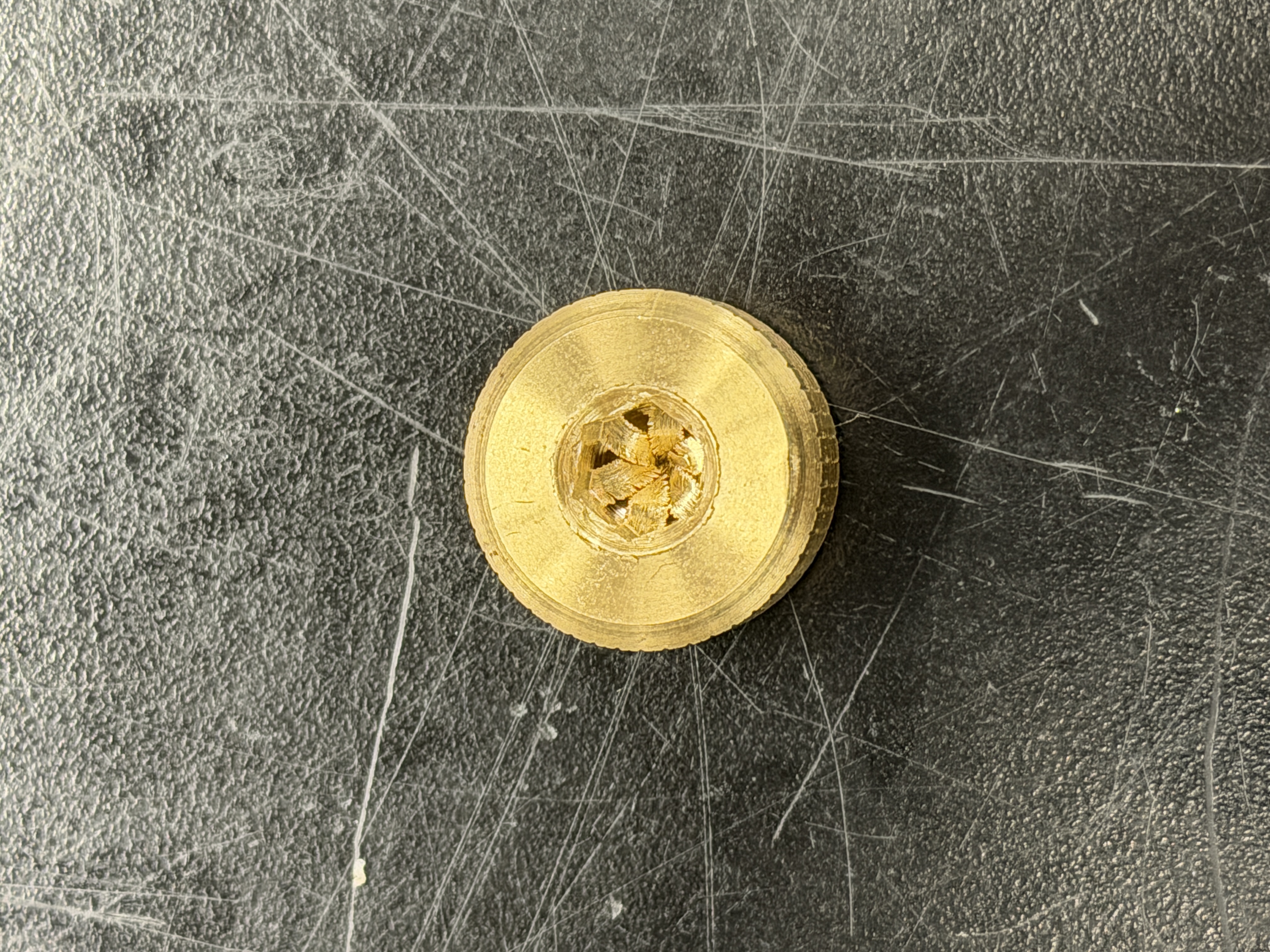 Hexagonal chip cut by the broach